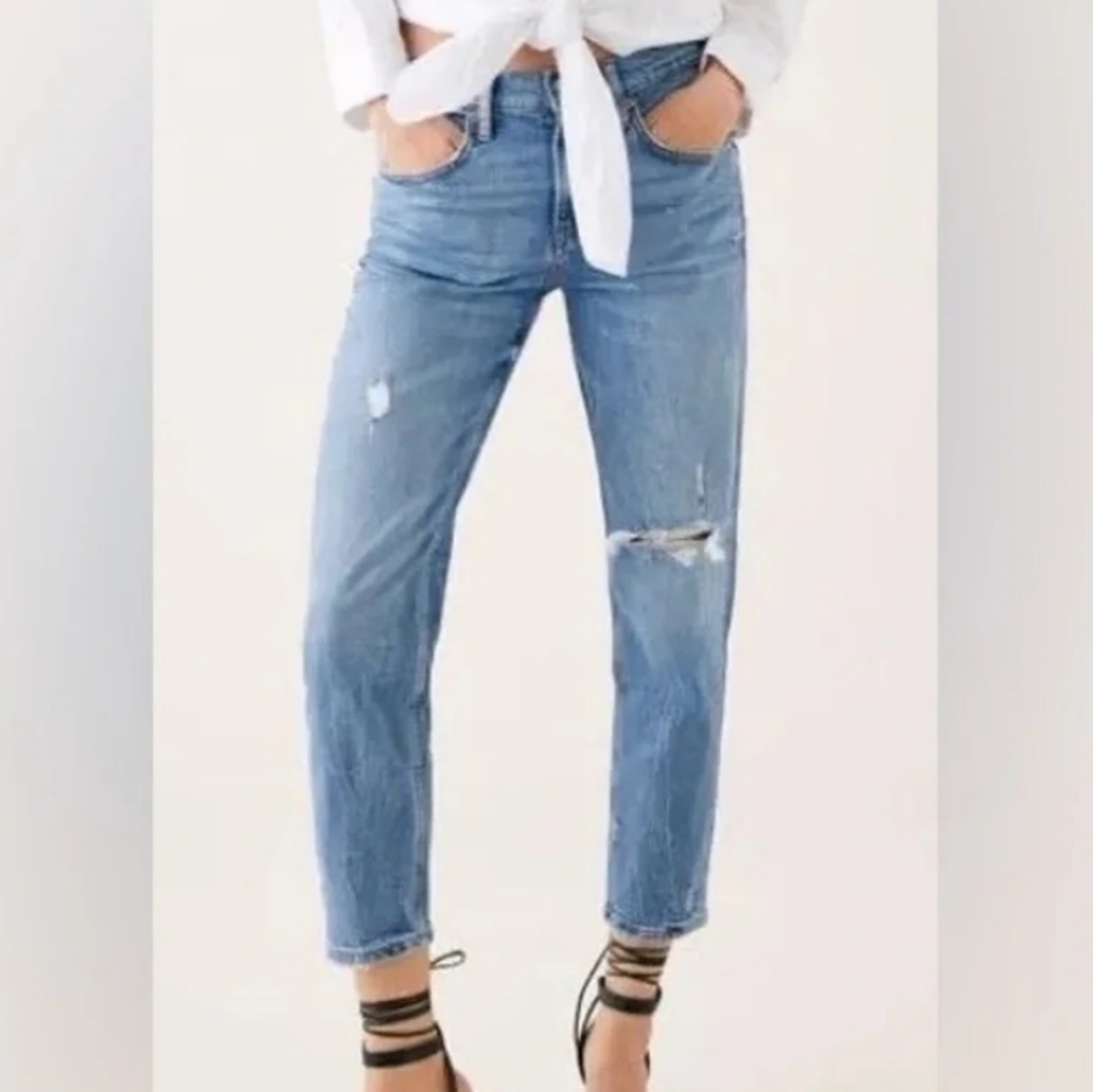 Zara Women's Distressed Valley Blue Slim Boyfriend Jeans Size 6 - Picture 3 of 13